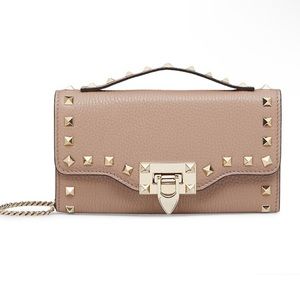 Valentino Rockstud Leather wallet on chain